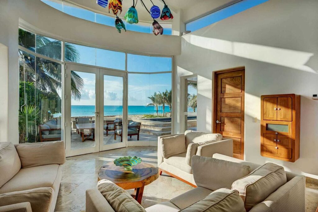 Living room of a beachfront villa in Playa Del Carmen